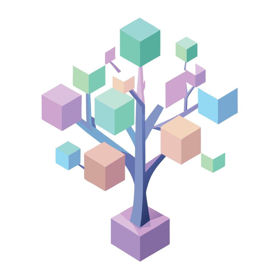 Watercolor Flat Tree with Soft Leaves and Trunk in a Natural Setting vector