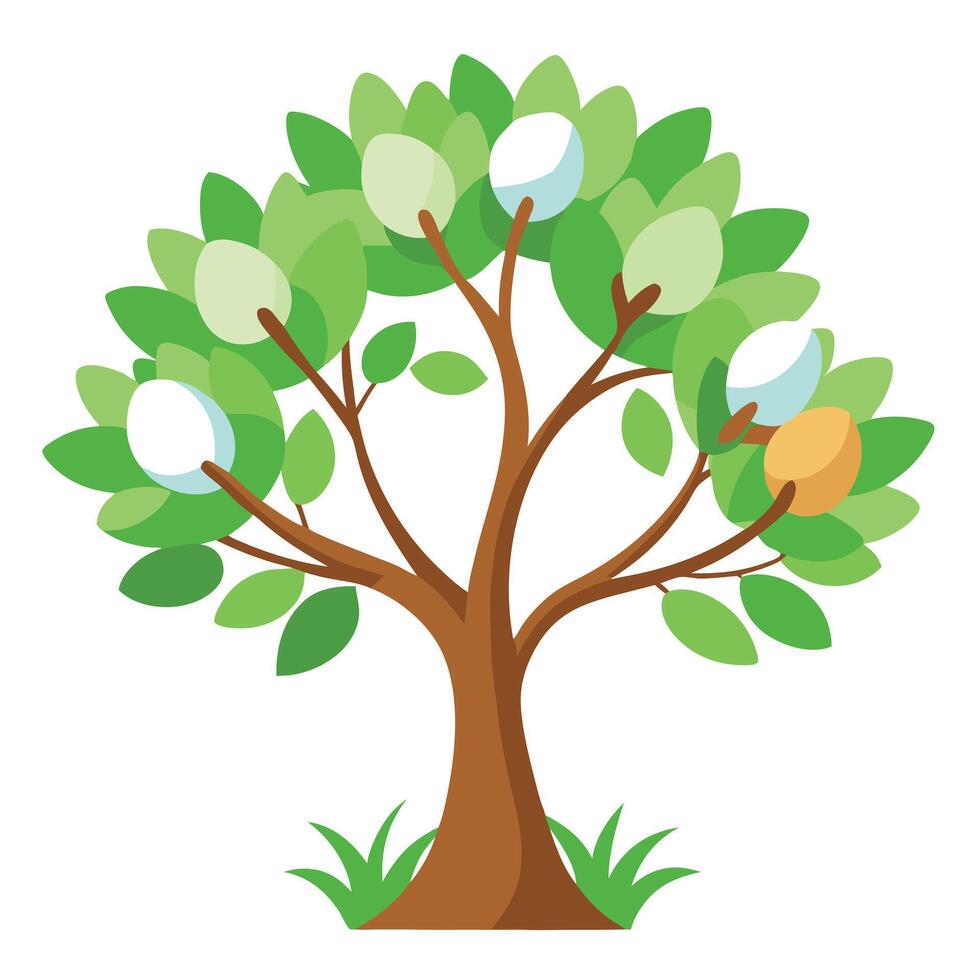 Flat Tree with Modern Leaves and Trunk in a Futuristic Setting Isolated on a Background vector