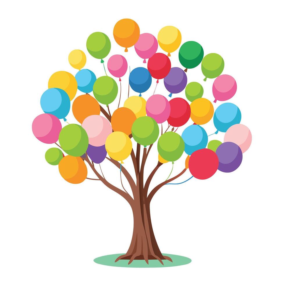 Vibrant Flat Tree with Brightly Colored Leaves and Trunk in a High-Tech Setting Isolated with a white Background vector
