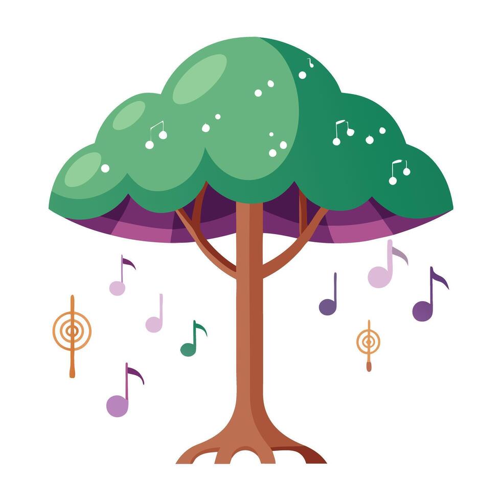 Vibrant Flat Tree with a Brightly Colored Musical Canopy in a High-Tech Setting vector