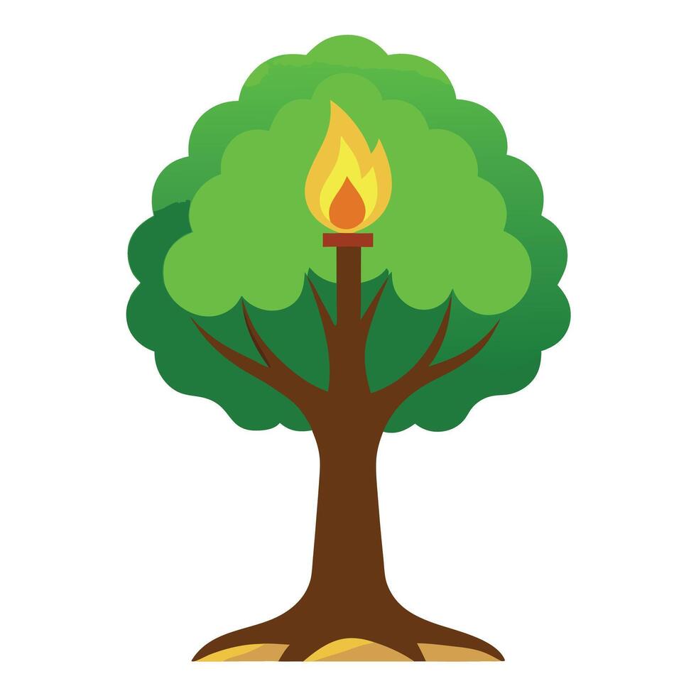 Vibrant Flat Tree with a Brightly Colored Candle Flame Trunk in a High-Tech Setting vector