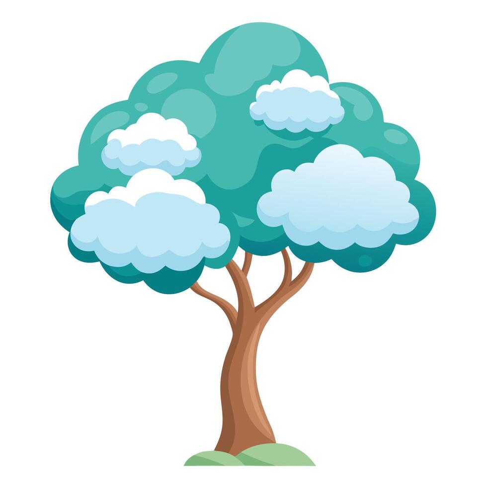 Intricate Flat Tree with a Delicate Cloud Canopy in a Fantasy Setting and Isolated on a white Background vector