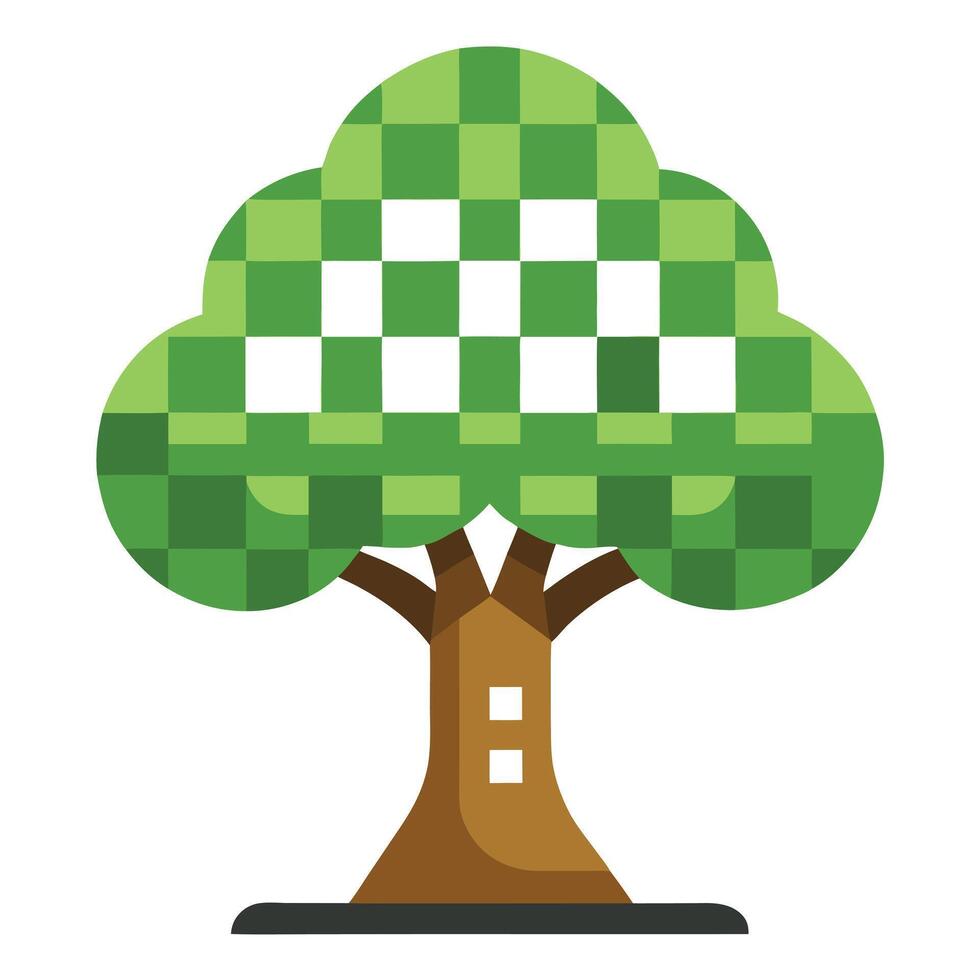 Vibrant Flat Tree with a Brightly Colored Chessboard Trunk in a High-Tech Setting vector