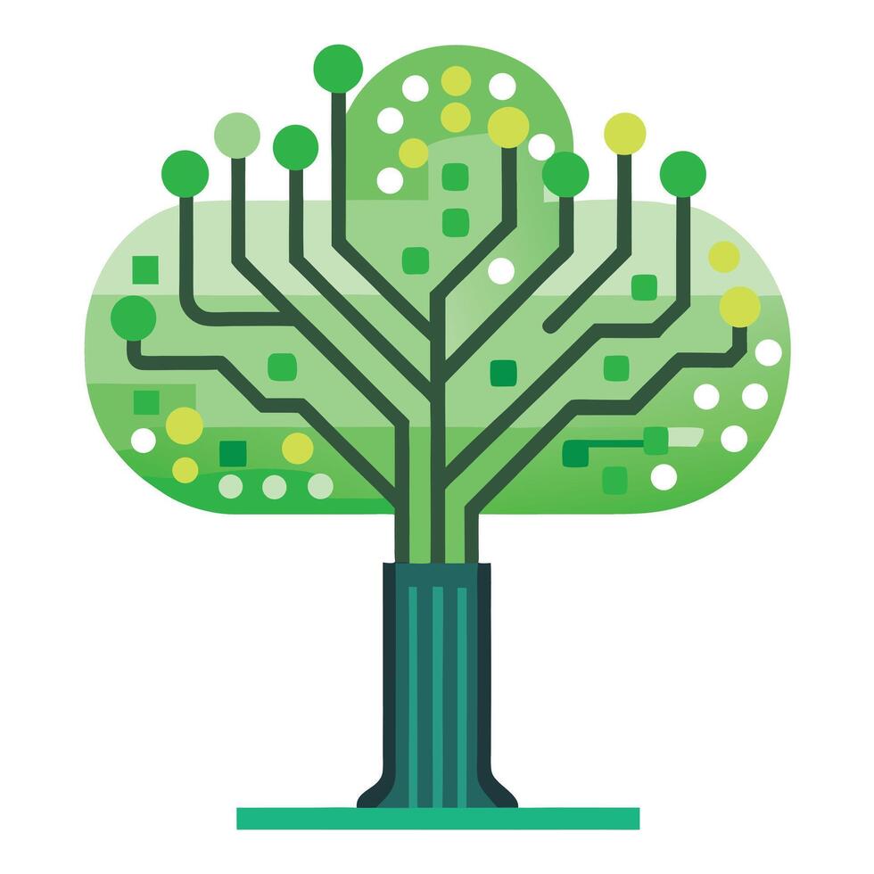 Flat Tree with a Circuit Board Canopy in a Futuristic Setting vector