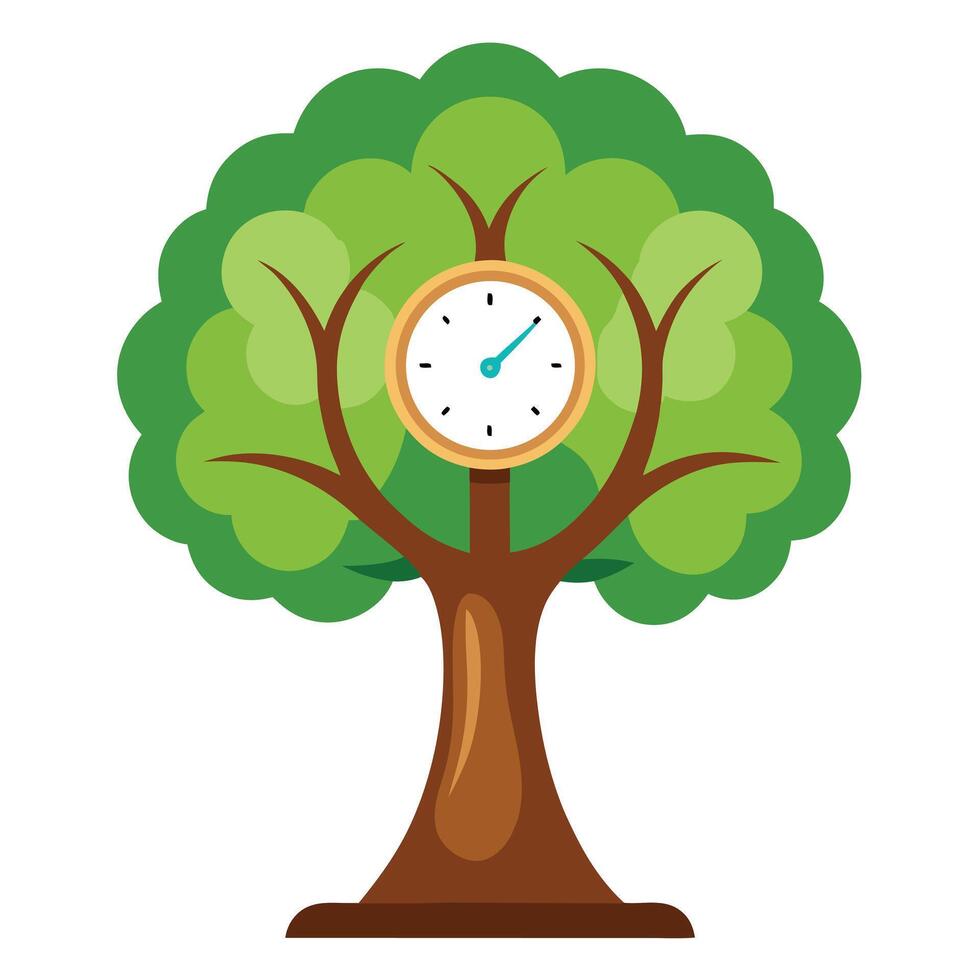 Vibrant Flat Tree with a Brightly Colored Clock Face Trunk in a High-Tech Setting vector