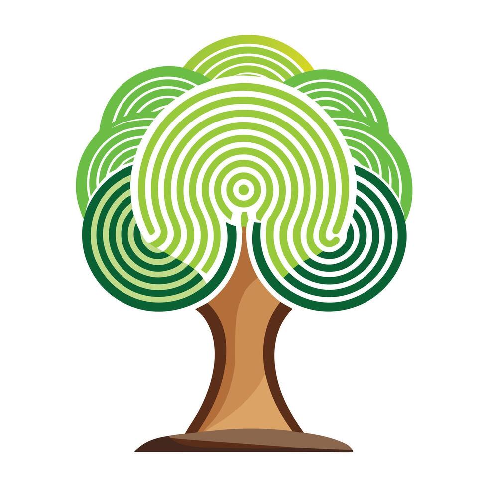 Vibrant Flat Tree with a Brightly Colored Digital Fingerprint Trunk in a High-Tech Setting vector
