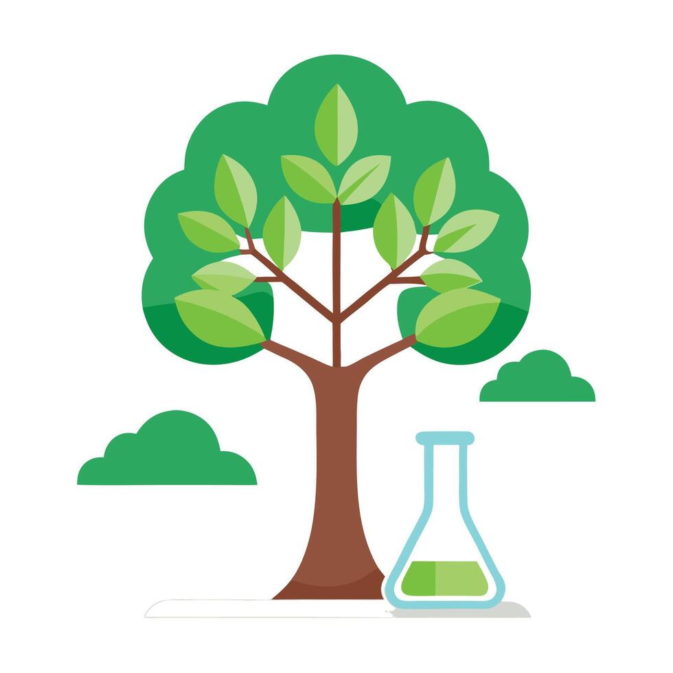 Beautiful Flat Tree with a Lab Flask as the Trunk Generate a Flat Style and Green Leaves vector