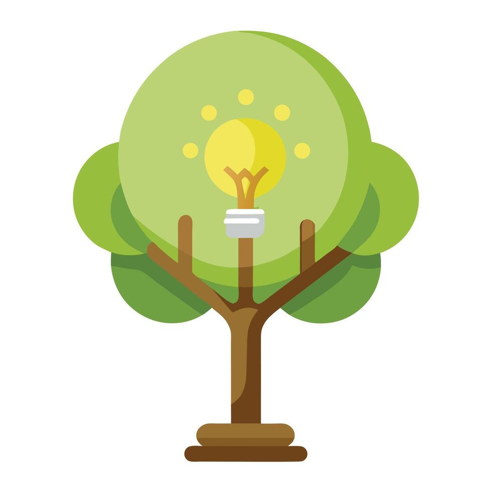 Beautiful Flat Tree with a Lightbulb Trunk Generate a Flat Style and Green Leaves vector