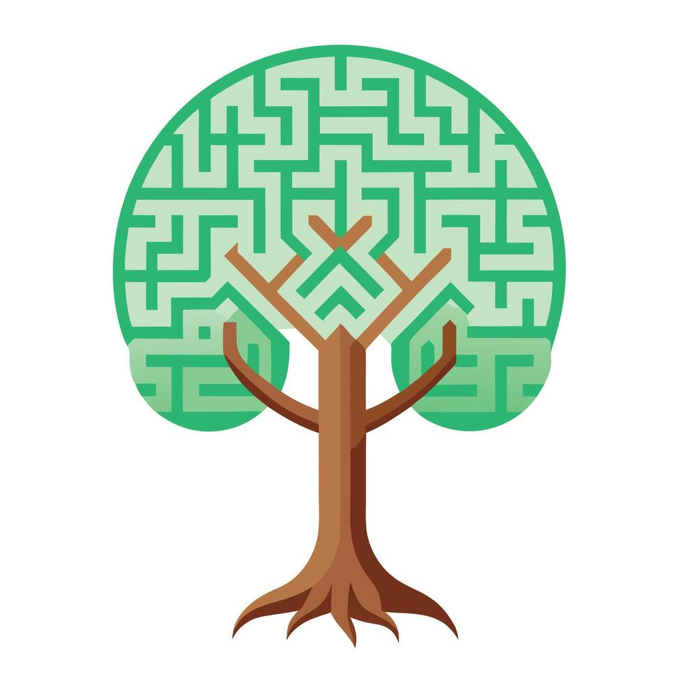 Beautiful Flat Tree with a Maze Pattern Inside the Trunk Representing Puzzle and Mystery vector