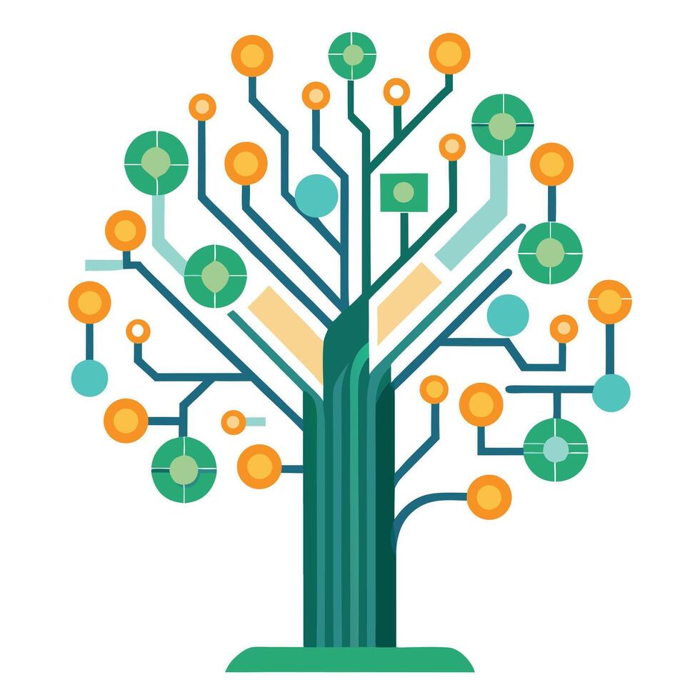 Detailed Illustration of a Flat Tree with a Network of Circuit Board Lines for a Technological and Innovative Design vector