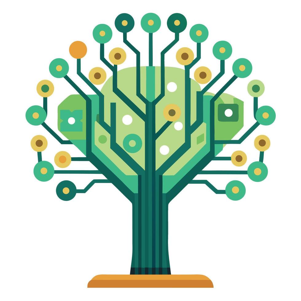 Beautiful Flat Tree with a Network of Circuit Board Lines for a Technological and Innovative Design vector