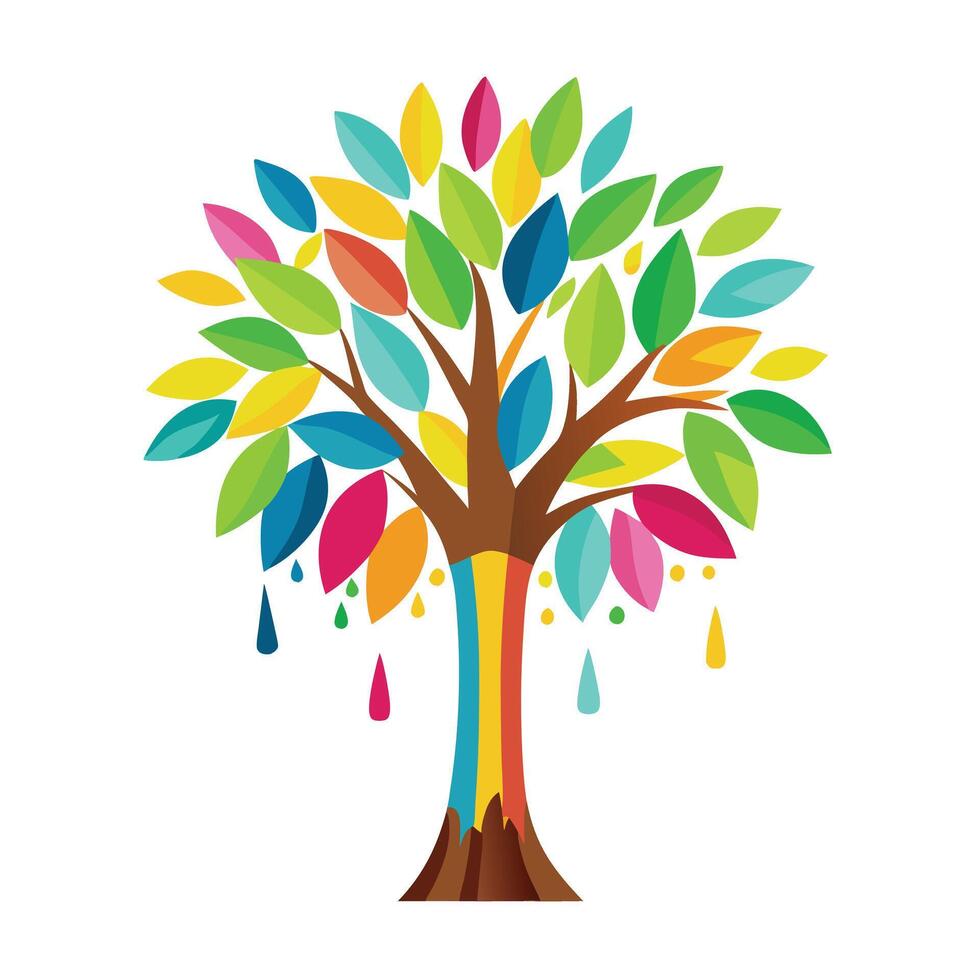 Beautiful Flat Tree with a Paintbrush as the Trunk Representing Art and Creativity vector