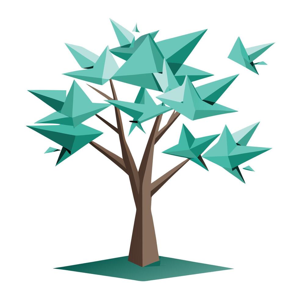 Beautiful Flat Tree with a Paper Origami Bird Canopy for a Delicate and Intricate Design vector