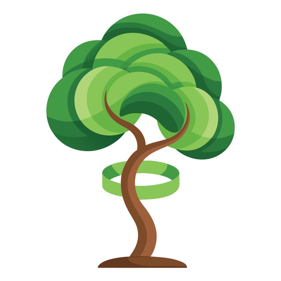 Botanical Flat Tree with a Green Spiral Canopy in a Natural Setting vector