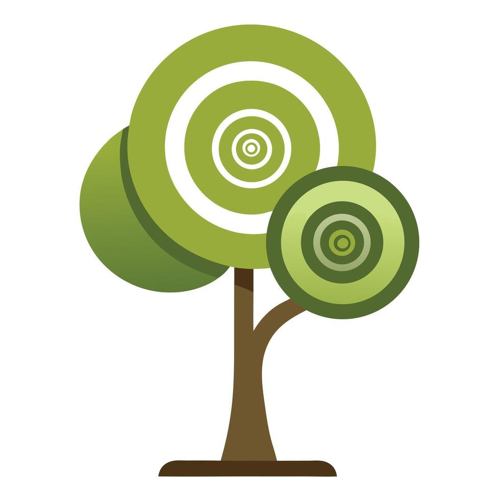 Vibrant Flat Tree with a Brightly Colored Spiral Trunk and Circular Canopy in a High-Tech Setting vector