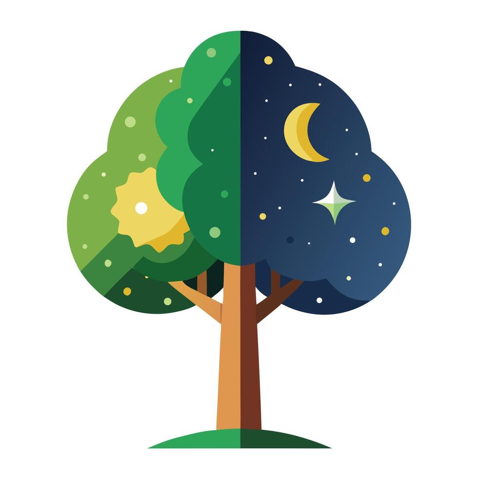 Vibrant Flat Tree with a Brightly Colored Split Day and Night Canopy in a High-Tech Setting vector