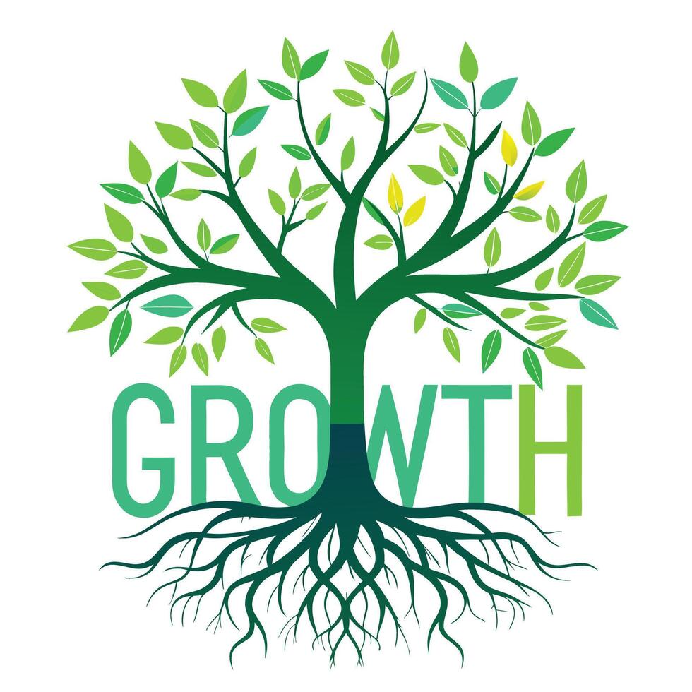 Botanical Flat Tree with a Green Tangle of Roots Trunk in a Natural Setting vector