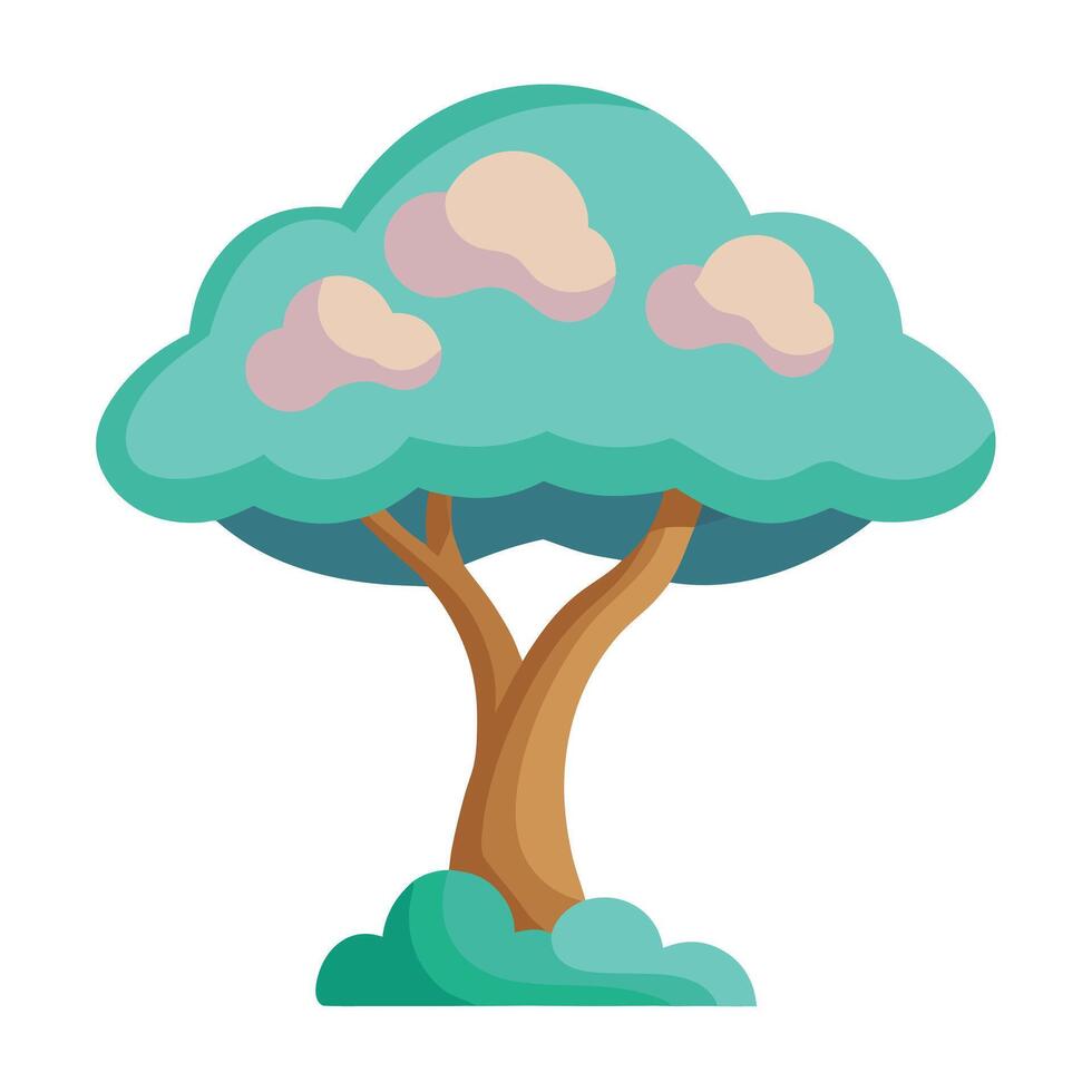 Intricate Flat Tree with Delicate Leaves and Trunk in a Fantasy Setting and Isolated with a white Background vector