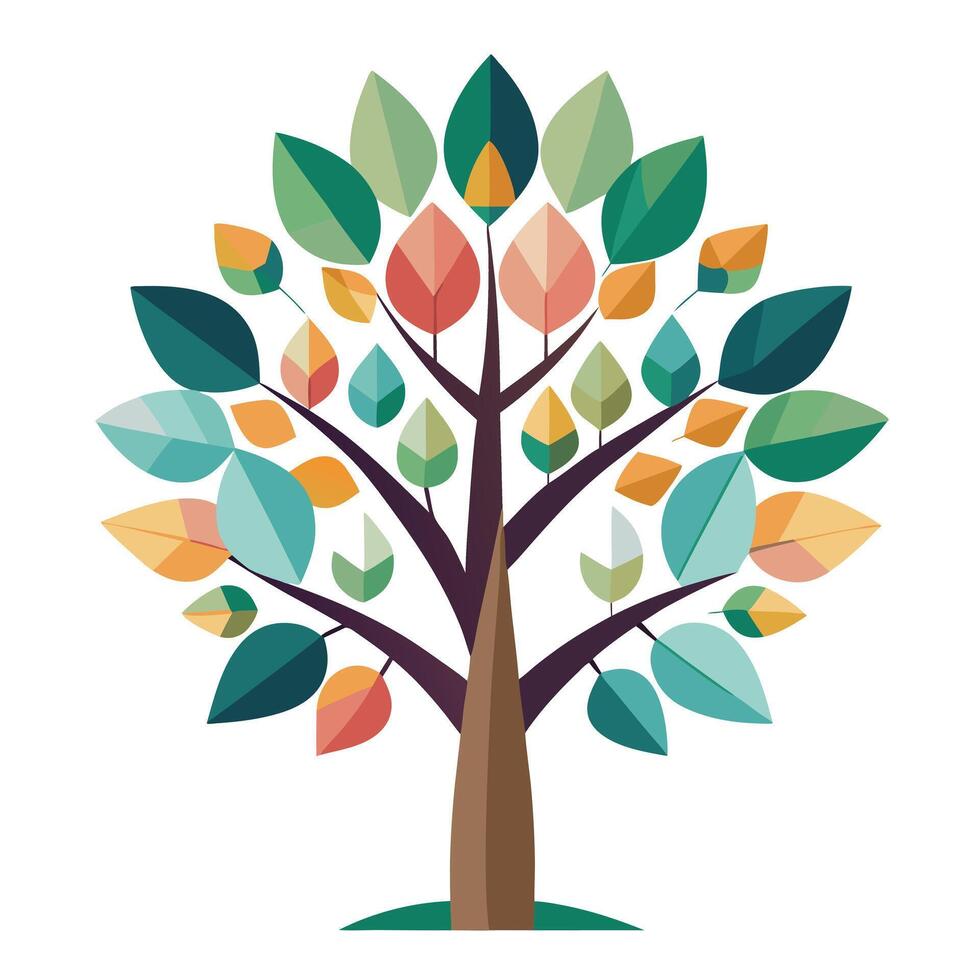 Vibrant Flat Tree with Brightly Colored Leaves and Trunk in a High-Tech Setting vector