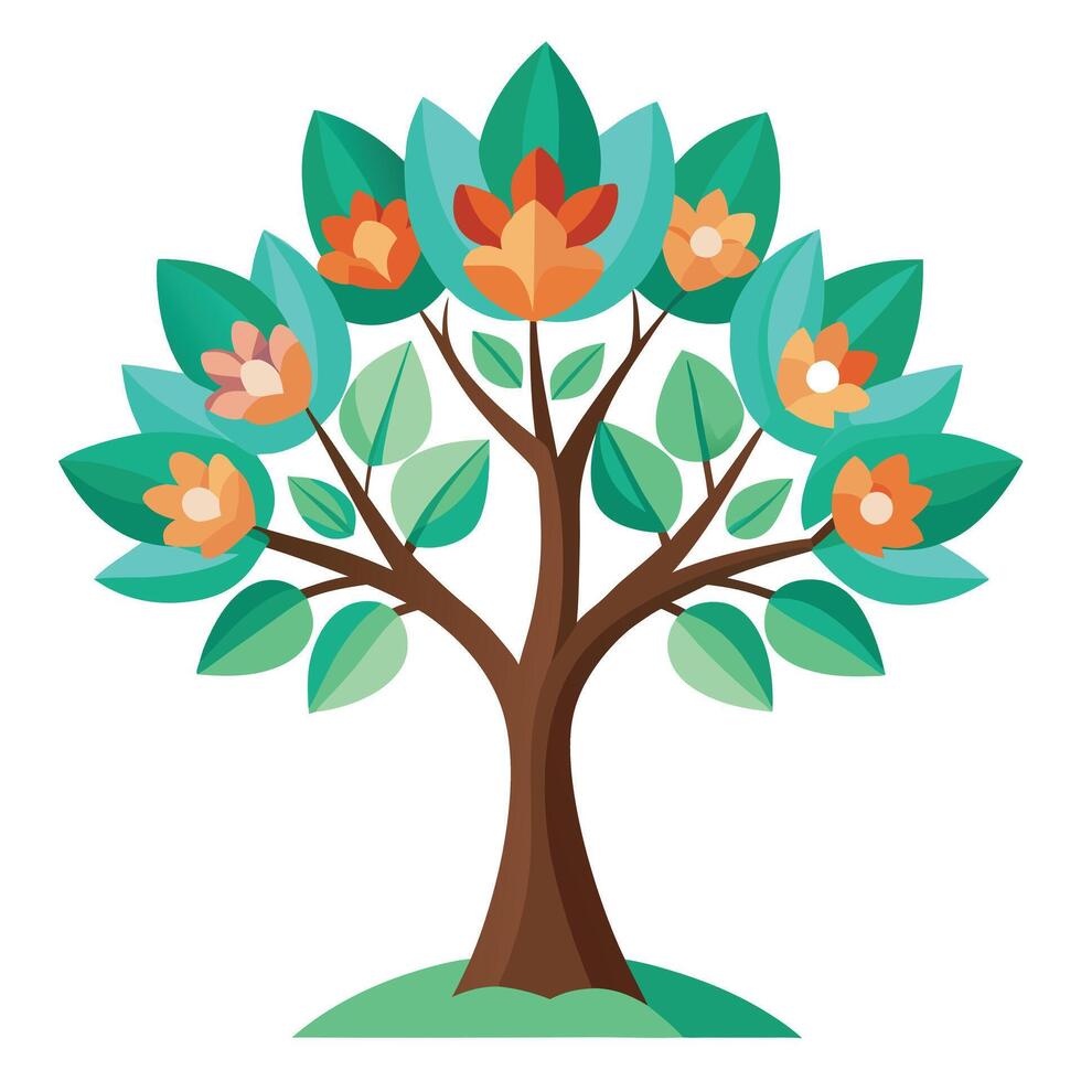 Flat Tree with Modern Leaves and Trunk in a Futuristic Setting and isolated on a background vector