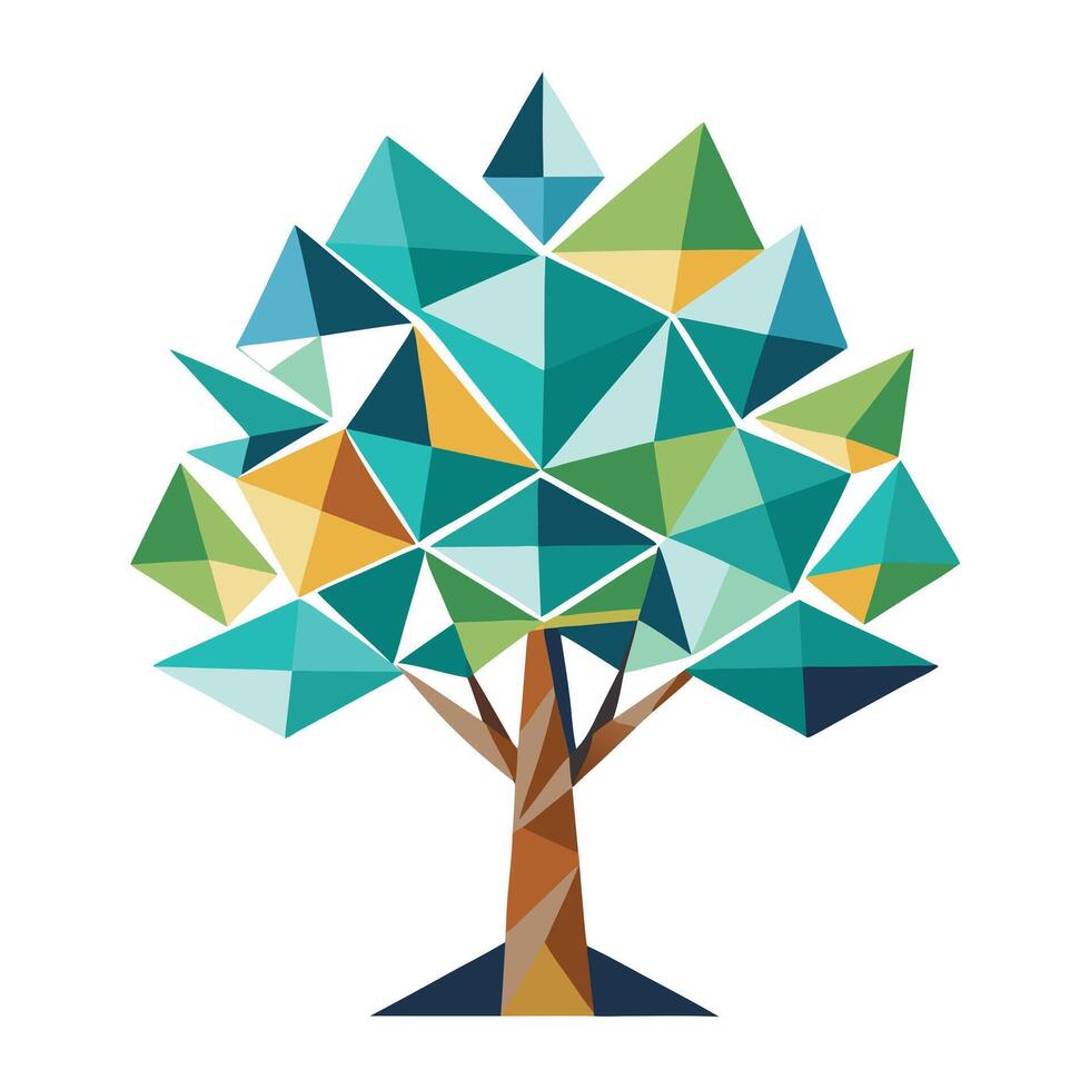 Flat Tree with Abstract Geometric Leaves Create a Flat Style with Green Flowers and Green Leaves in a Garden Setting vector