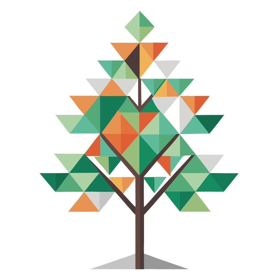 Flat Tree with Abstract Geometric Leaves Create a Flat Style with Orange Flowers and Green Leaves in a Garden Setting vector