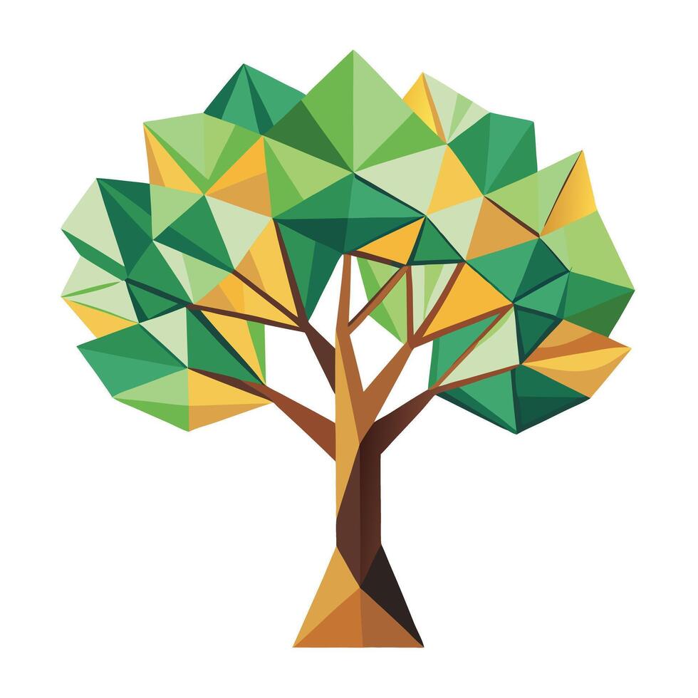 Detailed Illustration of a Flat Tree with Abstract Geometric Shaped Trunk and White Petals and Long Stems vector