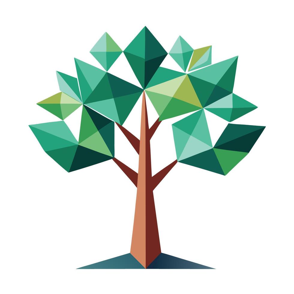 Beautiful Flat Tree with Abstract Geometric Shaped Trunk and Green Leaves vector