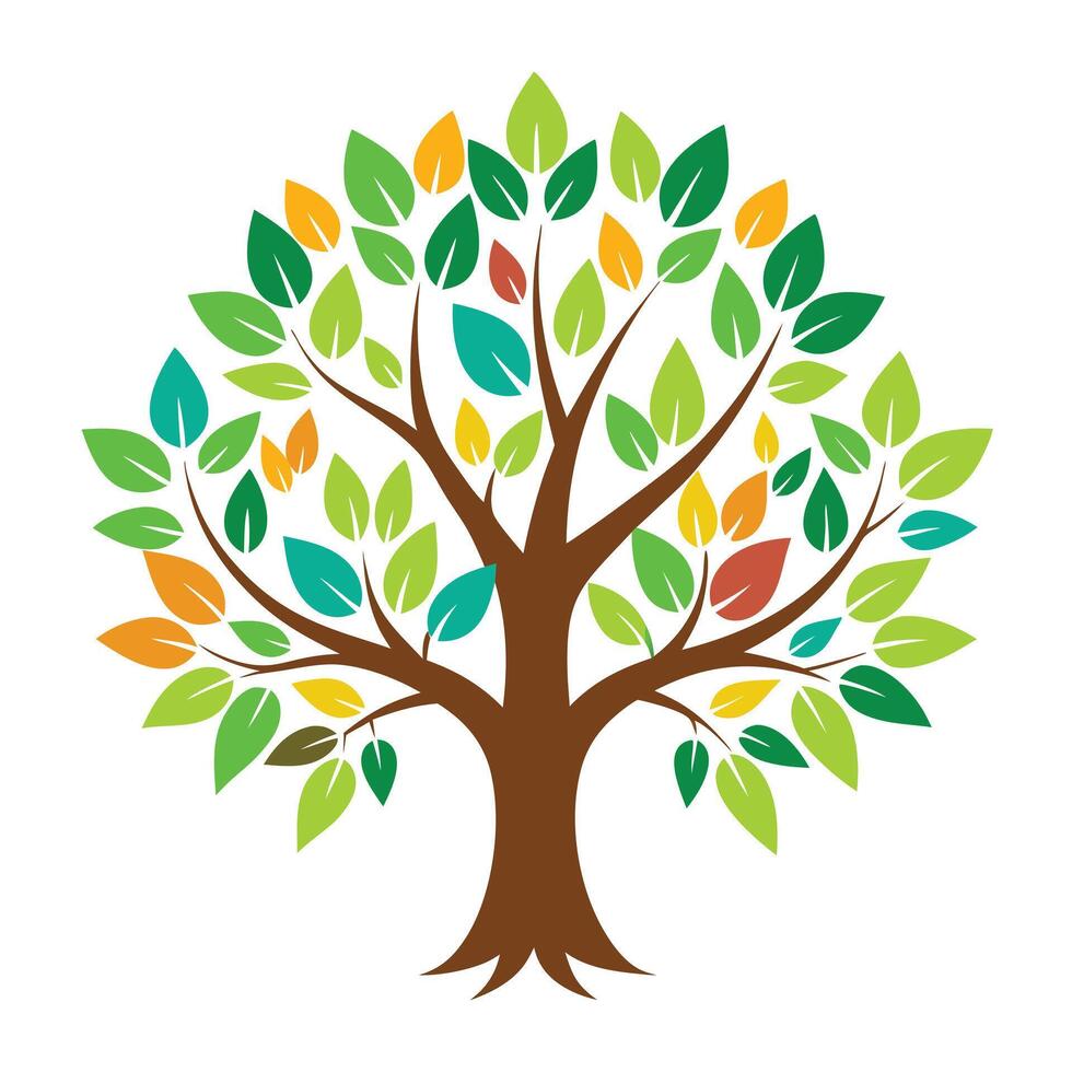 Detailed Illustration of a Flat Tree with Abstract Human Silhouettes as Leaves and White Petals and Long Stems vector