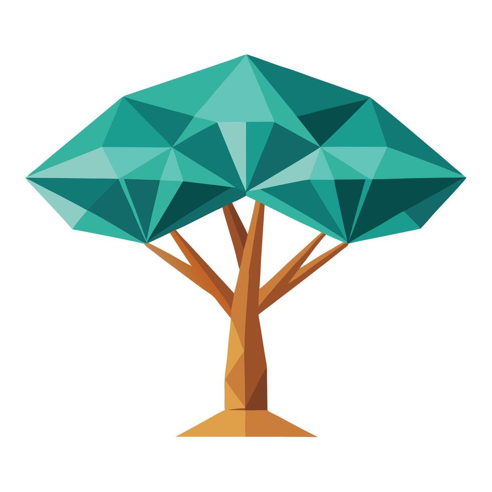 Flat Tree with Abstract Polygon Canopy Generate a Flat Style with Pink Flowers and Green Leaves in a Garden Setting vector