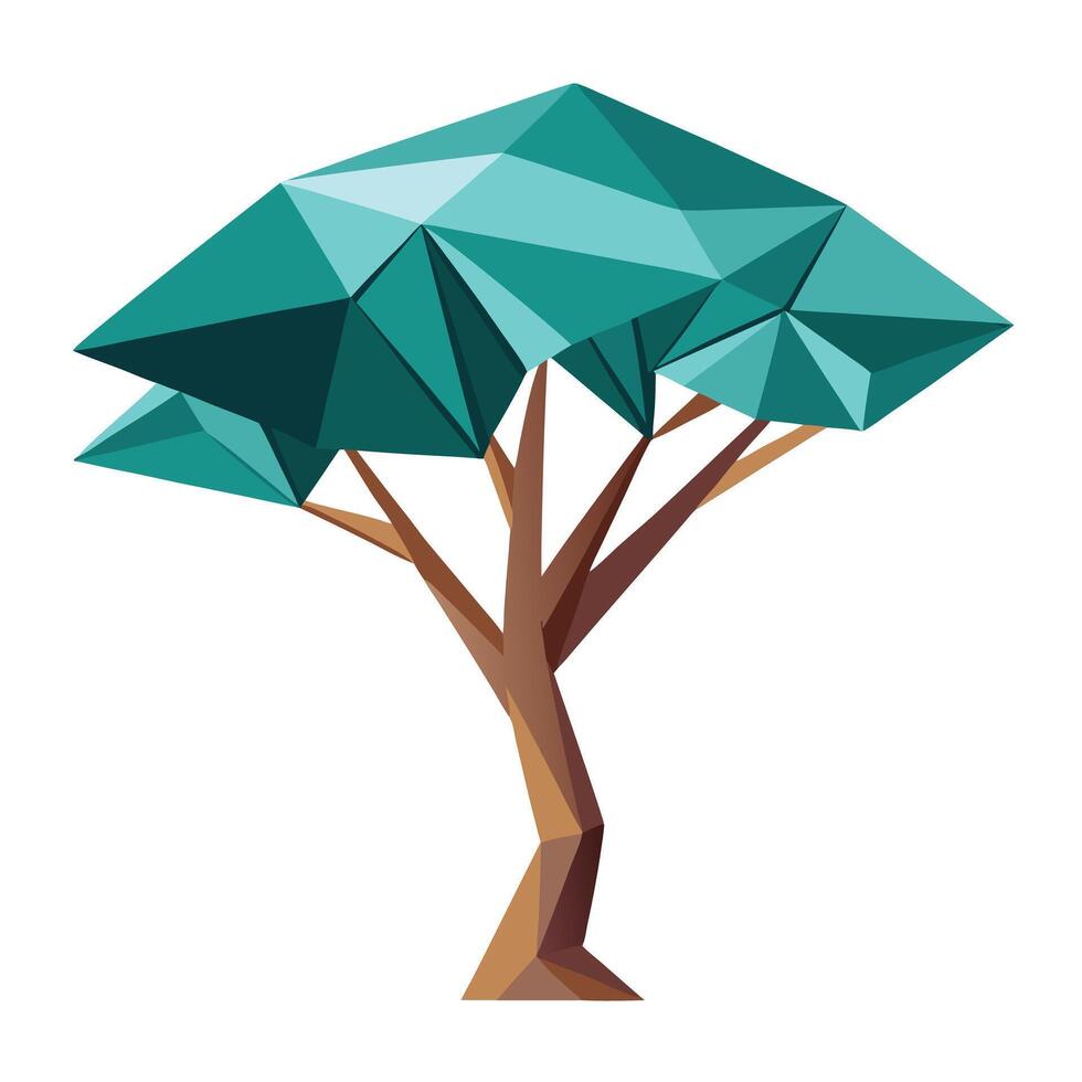 Detailed Illustration of a Flat Tree with Abstract Polygon Canopy Generate a Flat Style with White Petals and Long Stems vector