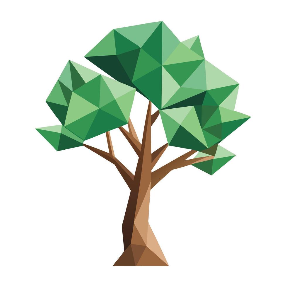 Flat Tree with Abstract Polygonal Leaves Generate a Flat Style with Pink Flowers and Green Leaves in a Garden Setting vector