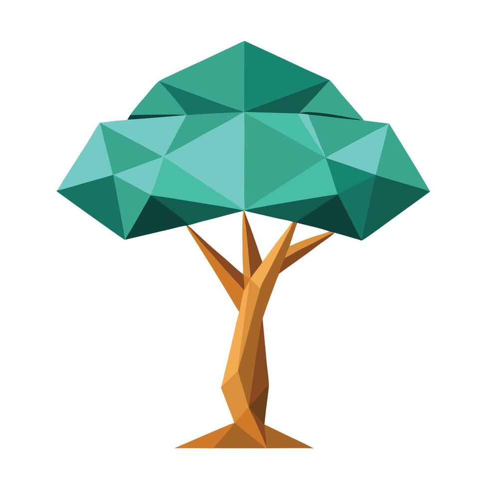 Flat Tree with Abstract Polygon Canopy Generate a Flat Style with Purple Flowers and Green Leaves in a Garden Setting vector