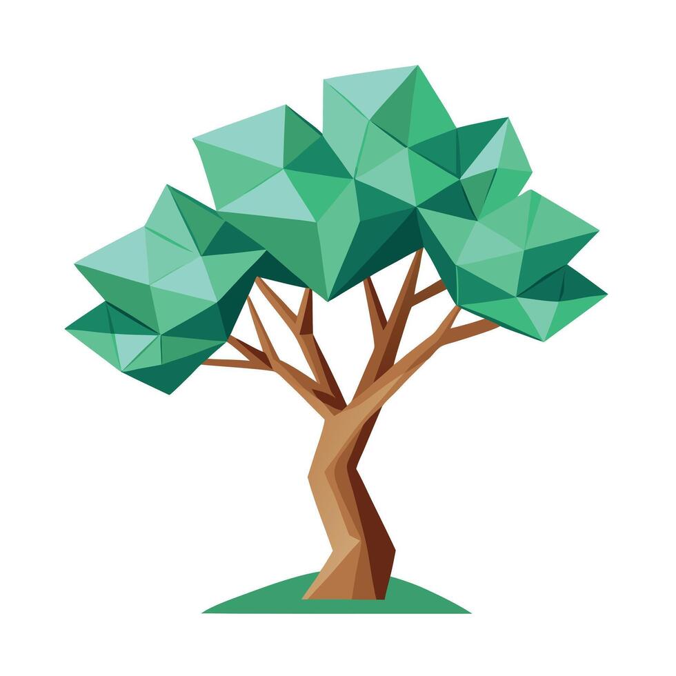 Beautiful Flat Tree with Abstract Polygonal Leaves Generate a Flat Style and Green Leaves vector
