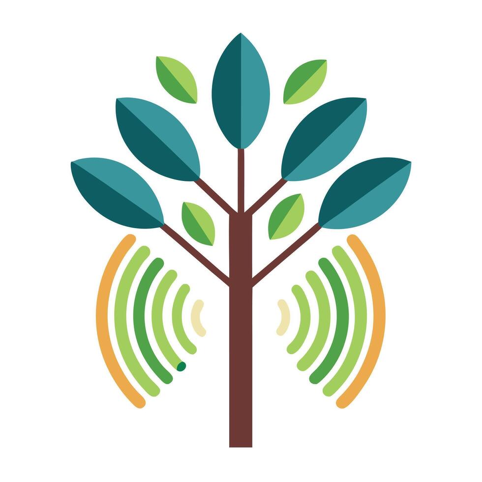 Beautiful Flat Tree with Abstract Sound Wave Leaves Design a Flat Style and Green Leaves vector
