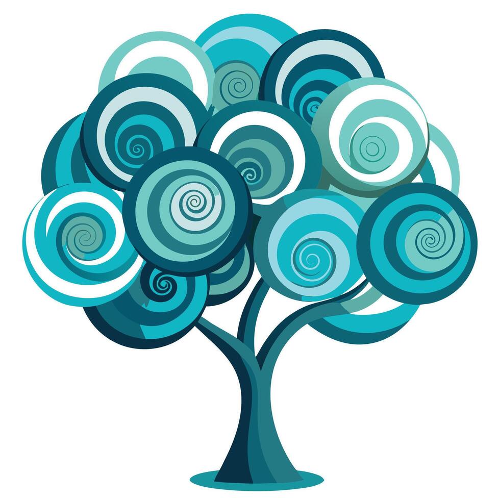 Beautiful Flat Tree with Abstract Spirals for Canopy Create a Flat Style and Green Leaves vector