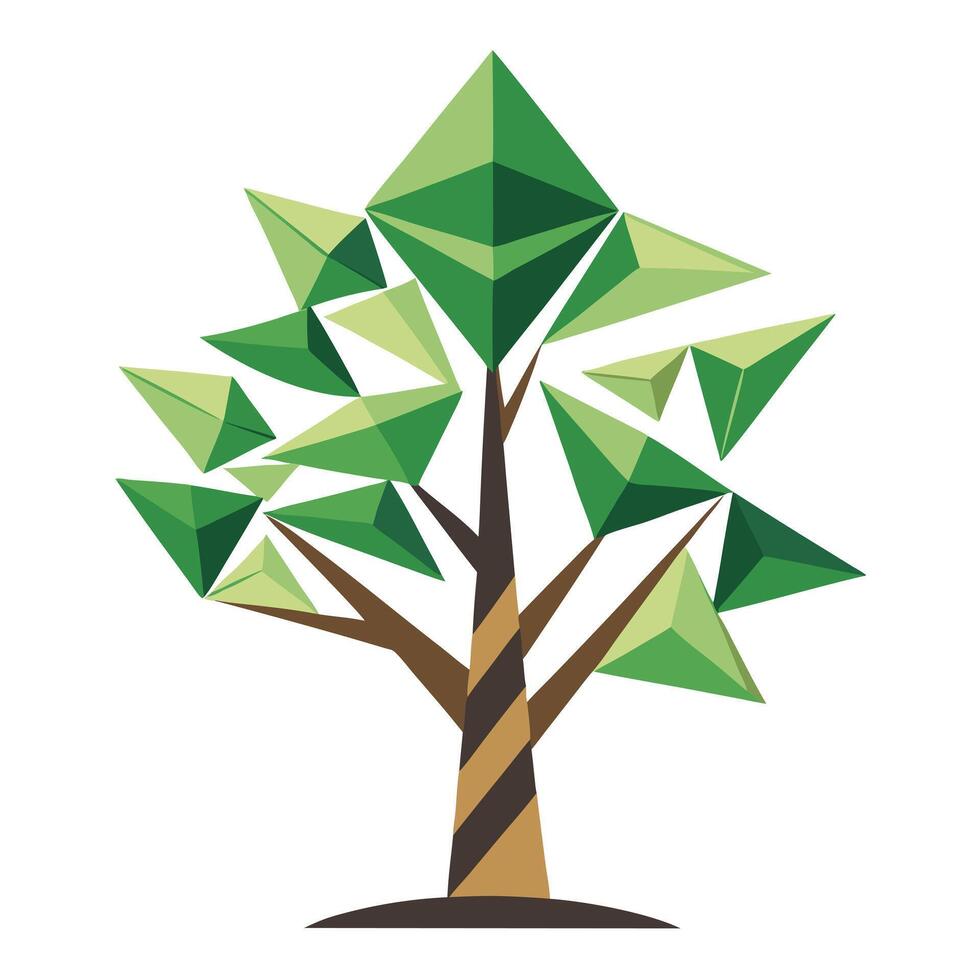 Detailed Illustration of a Flat Tree with Abstract Triangle Leaves Design a Flat Style with White Petals and Long Stems vector