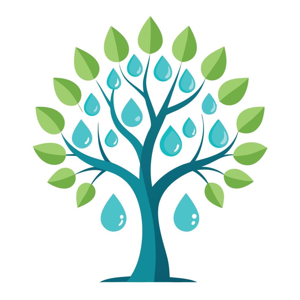 Vibrant Flat Tree with Brightly Colored Abstract Water Droplet Leaves in a High-Tech Setting vector