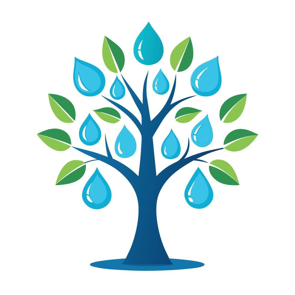 Intricate Flat Tree with Delicate Abstract Water Droplet Leaves in a Fantasy Setting vector