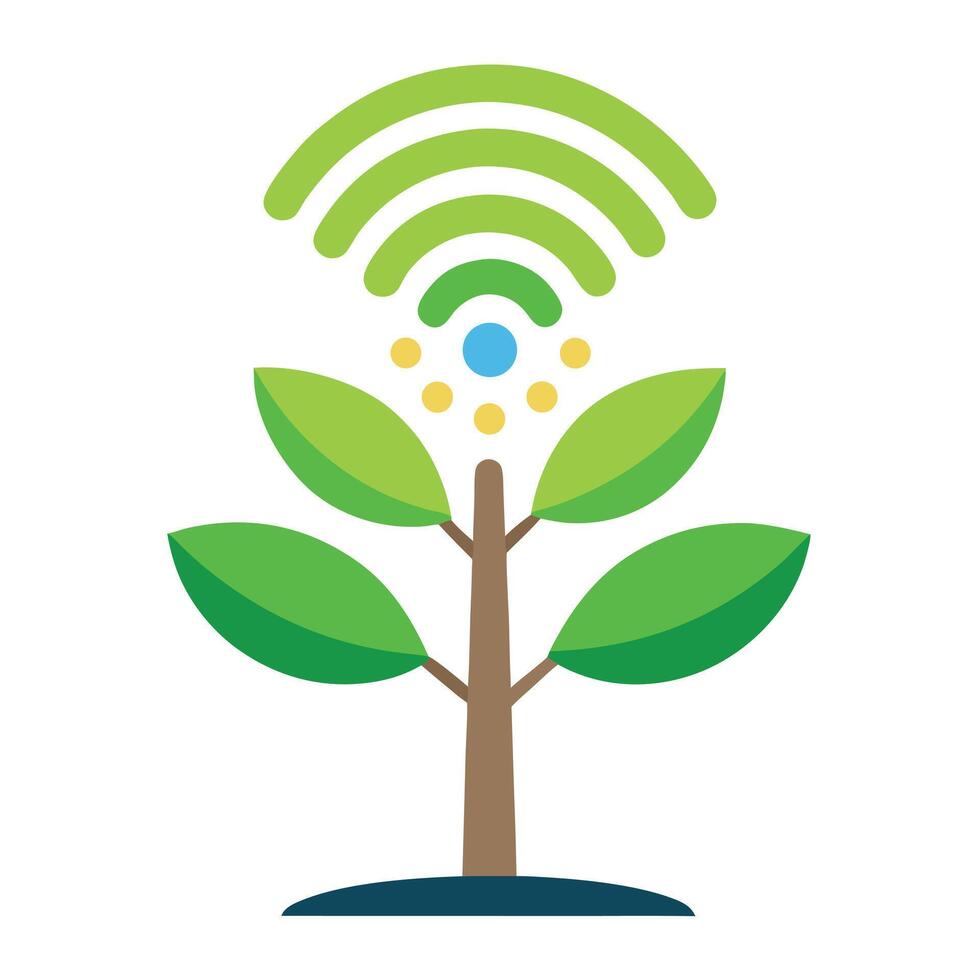 Flat Tree with Abstract Wi-Fi Signal Leaves in a Whimsical Setting vector