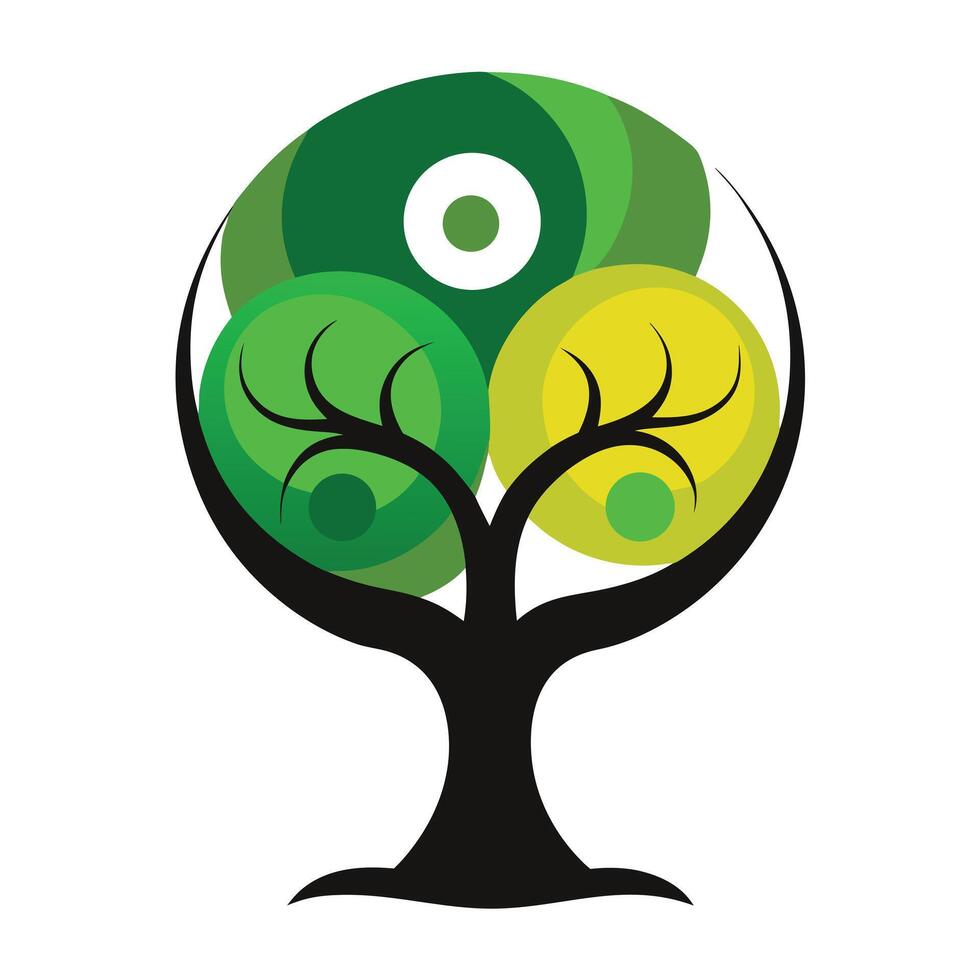 Intricate Flat Tree with Delicate Abstract Yin Yang Canopy in a Fantasy Setting vector