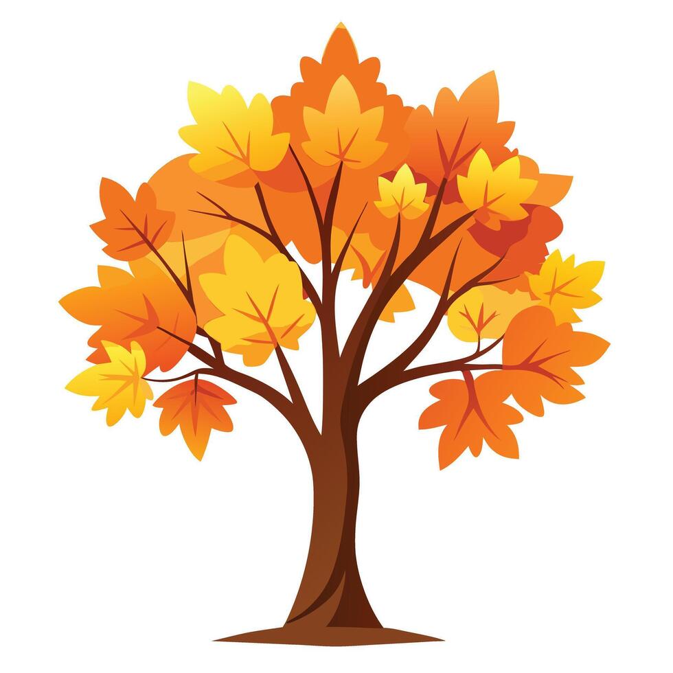Vibrant Flat Tree with Brightly Colored Autumn Maple Leaf Gradient in a High-Tech Setting vector