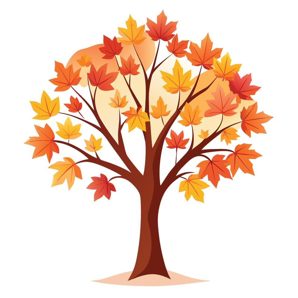 Flat Tree with Autumn Maple Leaf Gradient in a Whimsical Setting vector