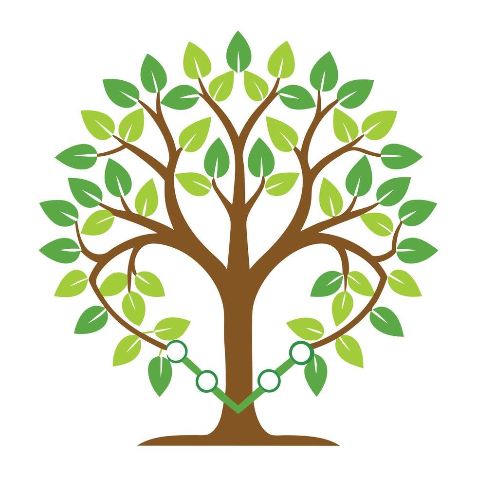Botanical Flat Tree with Green Bicycle Chain Link Leaves in a Natural Setting vector