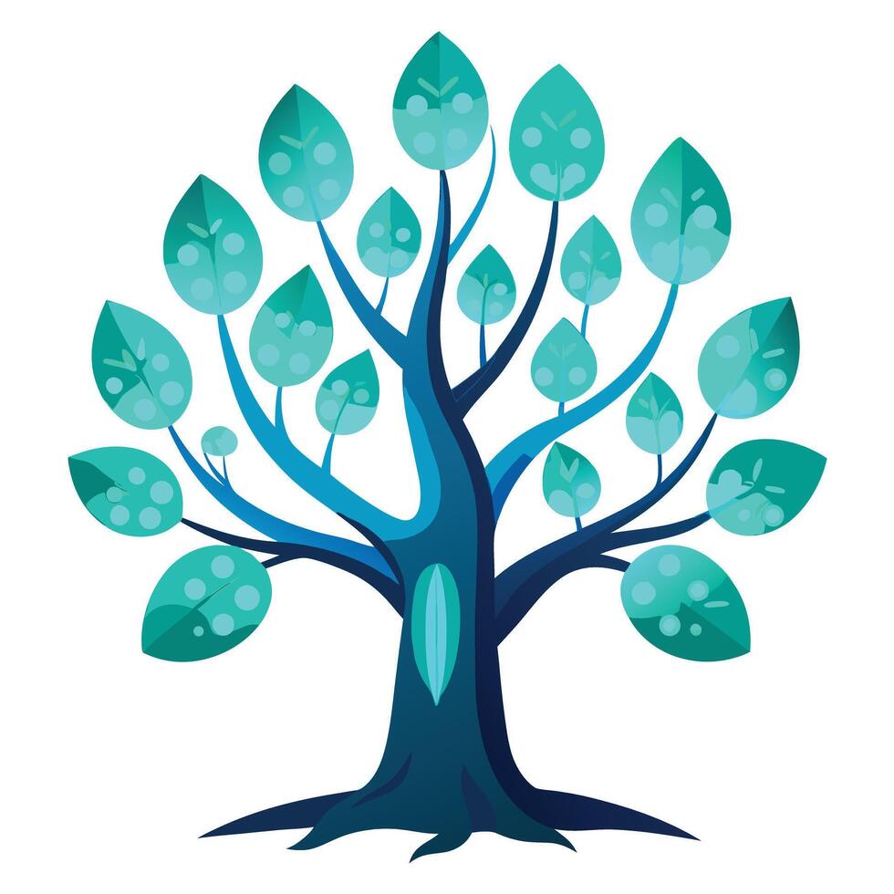 Intricate Flat Tree with Delicate Bioluminescent Glow Leaves in a Fantasy Setting vector