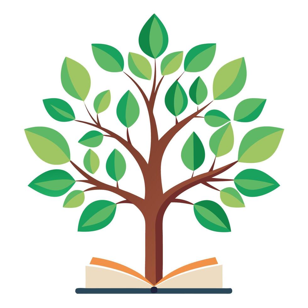 Intricate Flat Tree with Delicate Book Pages as Leaves in a Fantasy Setting and Isolated on a white Background vector