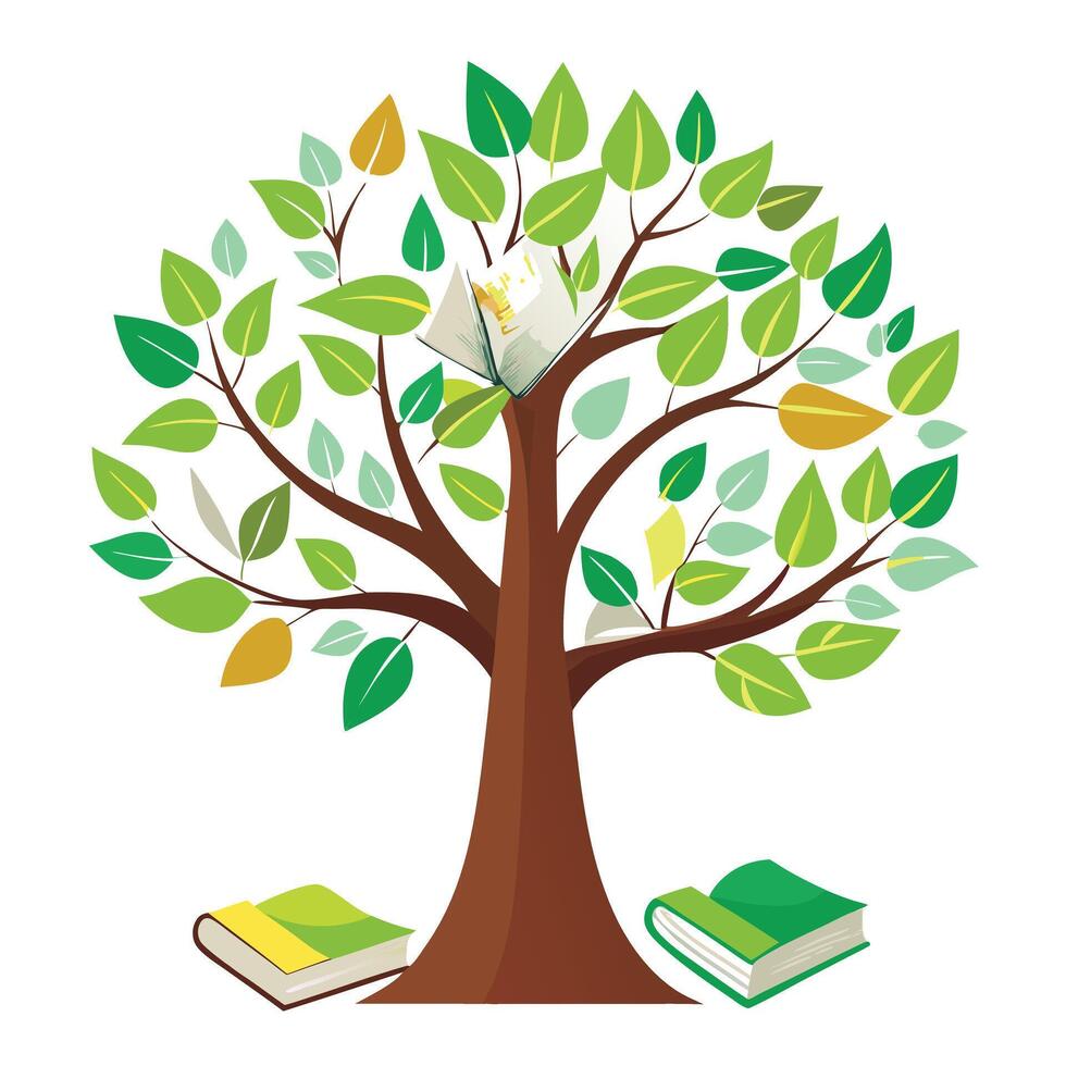 Minimalist Flat Tree with Simple Books as Leaves in a Minimal Setting vector