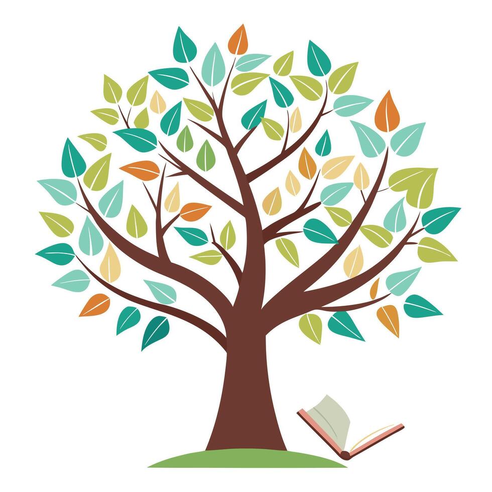 Geometric Flat Tree with Modern Books as Leaves in a Futuristic Setting vector