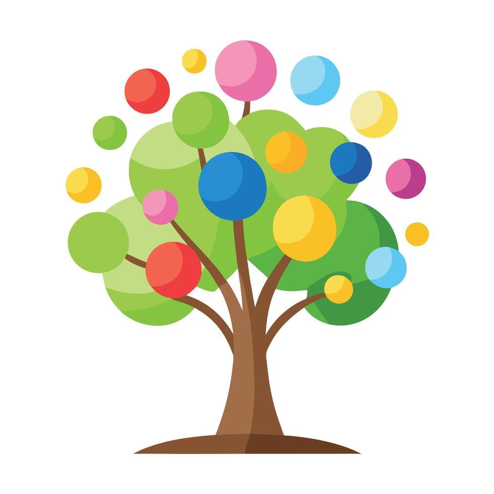Flat Tree with Bouncing Rubber Ball Leaves Create a Flat Style and Green Leaves in a Garden Setting vector