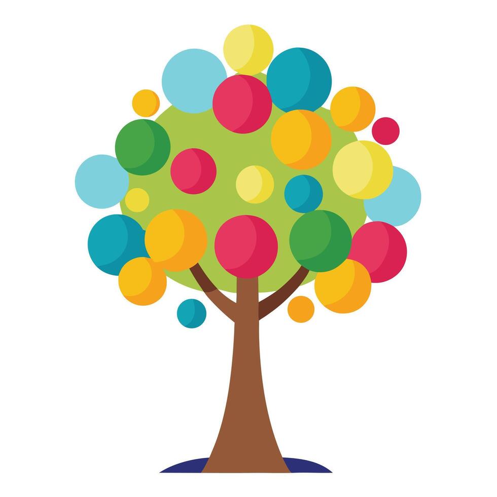 Flat Tree with Bouncing Rubber Ball Leaves Create a Flat Style and Green Leaves with Purple Flowers and Green Leaves vector